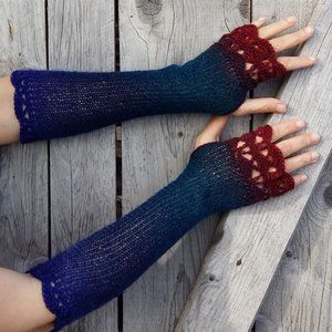 Midnight Storm Handmade Knit Crochet Fingerless Ombre Jewel Tones